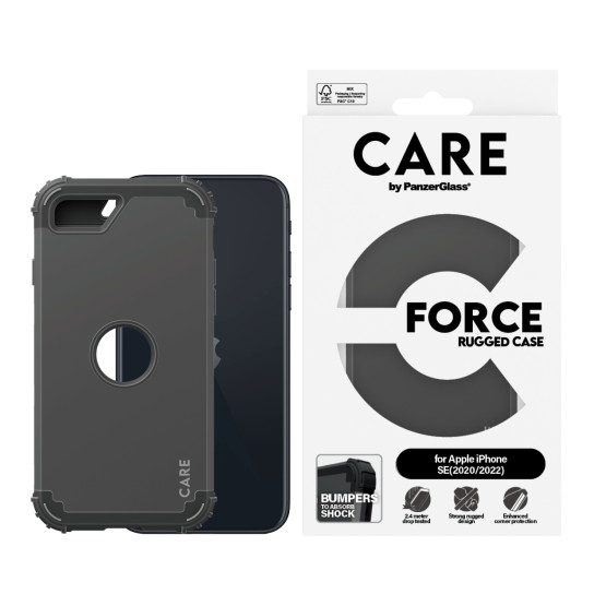 Гръб Care by PanzerGlass за iphone 7, 8, SE 2020, SE2022, Fashion, Black Rugged, Черен