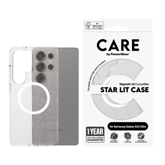 Гръб Care by PanzerGlass за Samsung Galaxy S25 Ultra, Flagship Case, Urban Combat, Star Lit, QI Compatible, Блестящ