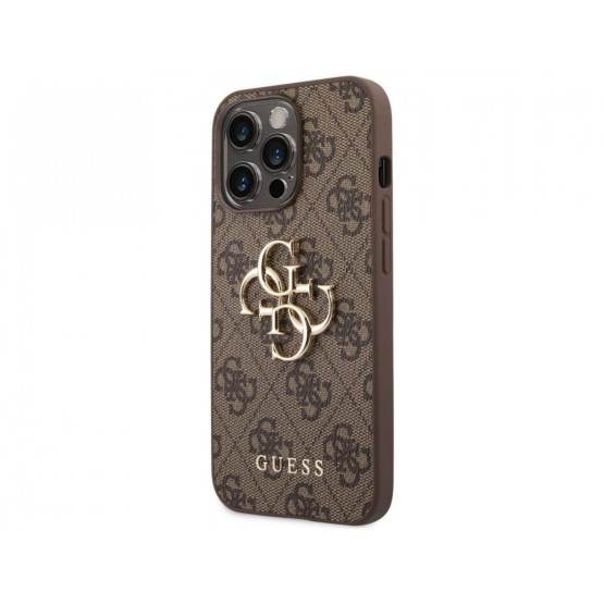 Гръб Guess PU 4G Metal Logo Case за iPhone 14 Pro Max - Кафяв
