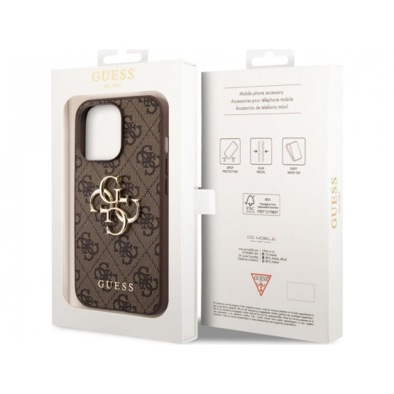 Гръб Guess PU 4G Metal Logo Case за iPhone 14 Pro Max - Кафяв