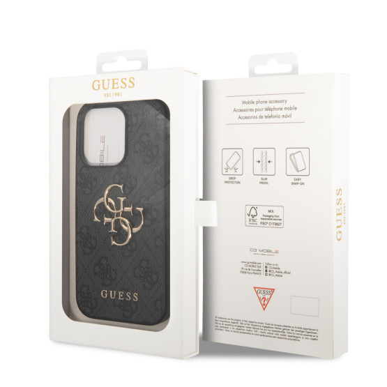Гръб Guess PU 4G Metal Logo Case за iPhone 15 Pro - Сив
