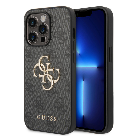 Гръб Guess PU 4G Metal Logo Case за iPhone 15 Pro - Сив