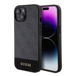 Гръб Guess PU 4G Stripe MagSafe Case за iPhone 15 - Черен