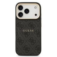 Гръб Guess PU Leather 4G Gold Frame MagSafe Case за iPhone 17 Pro - Черен