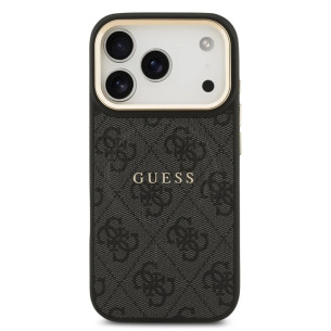 Гръб Guess PU Leather 4G Gold Frame MagSafe Case за iPhone 17 Pro - Черен