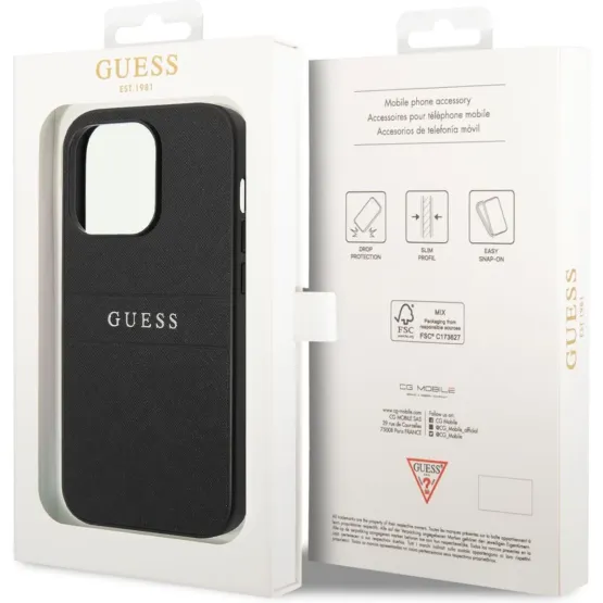 Гръб Guess PU Leather Saffiano Case за iPhone 14 Pro - Черен