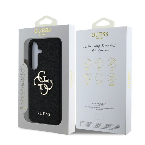 Гръб Guess за Samsung Galaxy S25 , PU, Grained, 4G Metal Logo Case, Черен