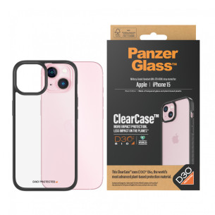 Гръб PanzerGlass за Apple iPhone 15 Clearcase with D3O - Черна рамка