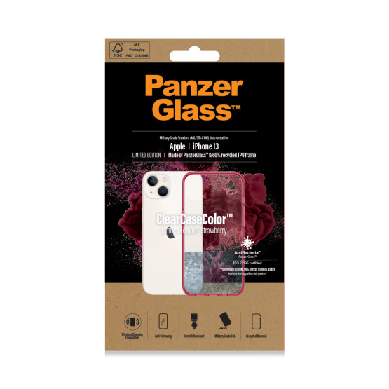 Гръб PanzerGlass за IPhone 13 , ClearCase - Червена рамка