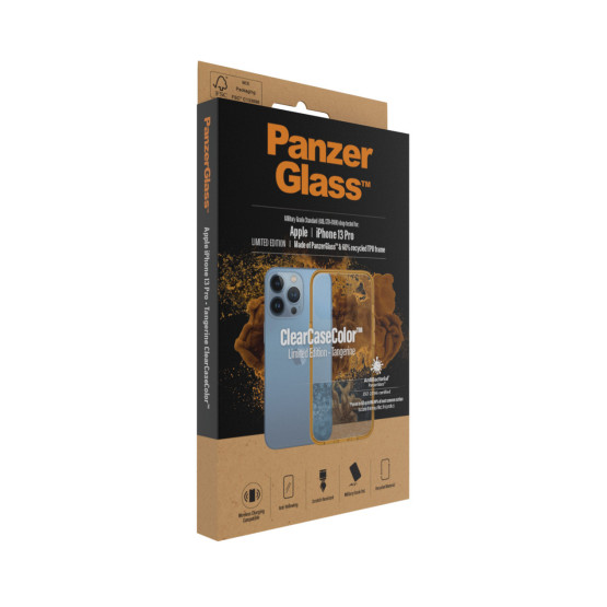 Гръб PanzerGlass за IPhone 13 Pro, ClearCase - Оранжева рамка