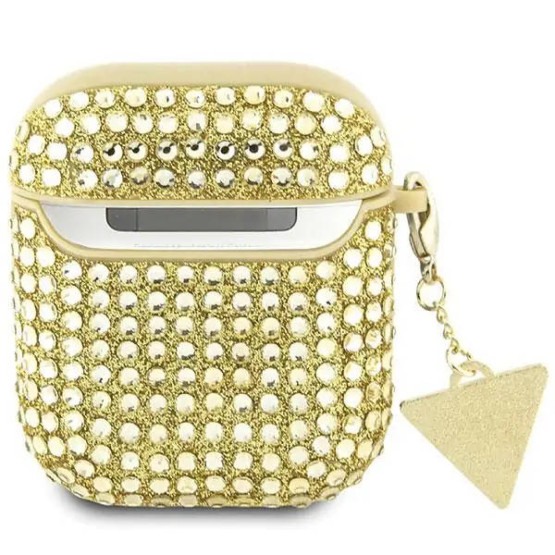 Калъф за Airpods Guess Rhinestones Triangle Metal Logo Case за AirPods 1/2 - Златист