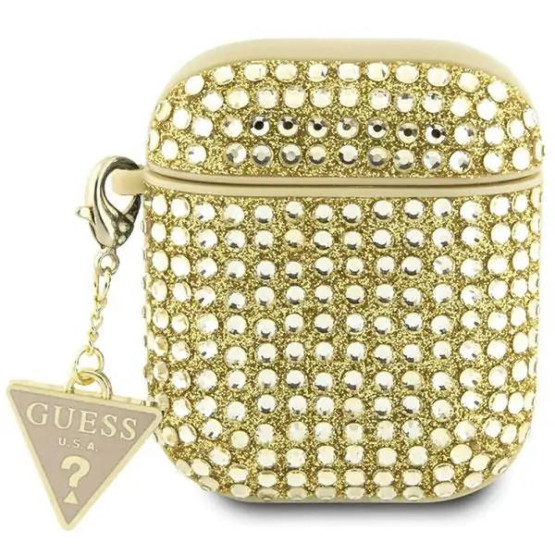 Калъф за Airpods Guess Rhinestones Triangle Metal Logo Case за AirPods 1/2 - Златист