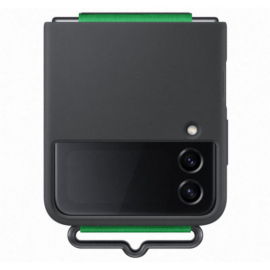 Оригинален гръб Samsung Silicone Cover with Strap за Samsung Galaxy Z Flip 4 - Черен, EF-GF721TBE