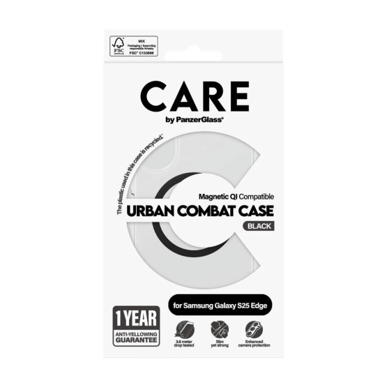 Гръб CARE by PanzerGlass за Samsung Galaxy S25 Edge Flagship Urban Black QI - Прозрачен