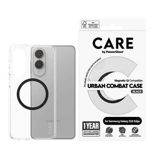 Гръб CARE by PanzerGlass за Samsung Galaxy S25 Edge Flagship Urban Black QI - Прозрачен