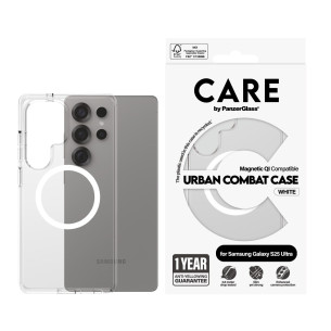 Гръб Care by PanzerGlass за Samsung Galaxy S25 Ultra, Flagship Case, Прозрачен, Urban Combat, QI Compatible, Бял