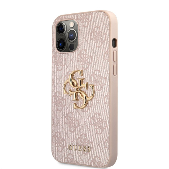 Гръб Guess PU 4G Metal Logo Case за iPhone 12/12 Pro - Розов