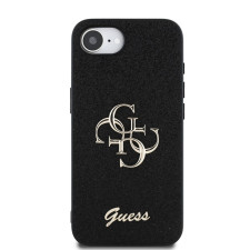Гръб Guess за iPhone 16E ,PU, Fixed Glitter, 4G Metal Logo, Черен