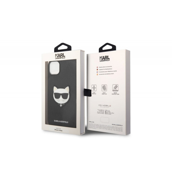 Гръб Karl Lagerfeld PU Saffiano Choupette Head Case за iPhone 14 Plus - Черен