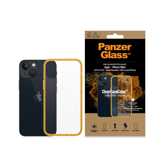 Гръб PanzerGlass за IPhone 13 mini, ClearCase - Оранжева рамка
