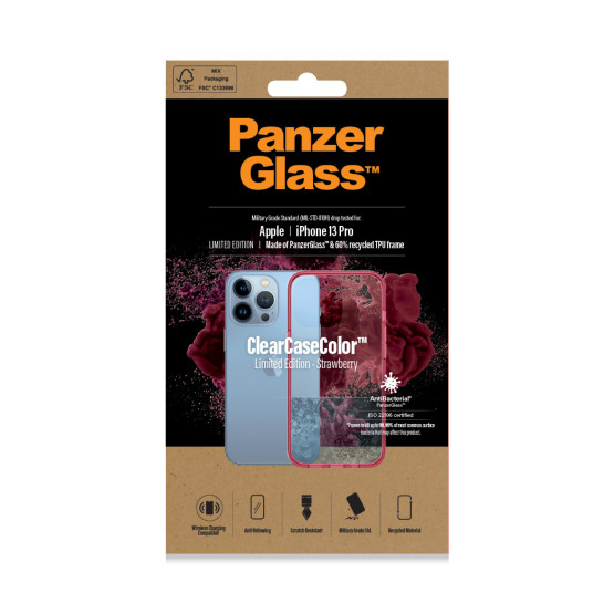 Гръб PanzerGlass за IPhone 13 Pro, ClearCase - Червена рамка