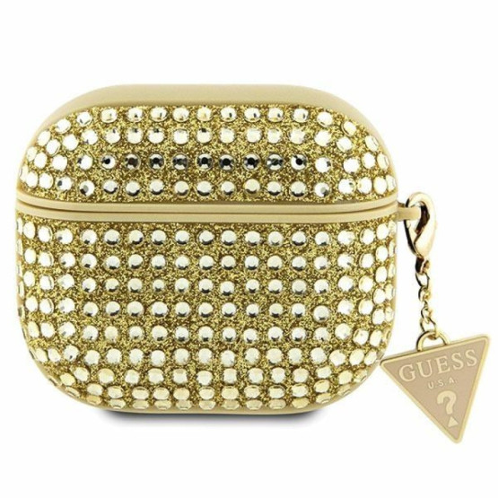 Калъф за Airpods Guess Rhinestones Triangle Metal Logo Case за AirPods 3 - Златист