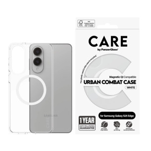 Гръб CARE by PanzerGlass за Samsung Galaxy S25 Edge, Flagship Urban White QI - Прозрачен
