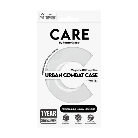 Гръб CARE by PanzerGlass за Samsung Galaxy S25 Edge, Flagship Urban White QI - Прозрачен