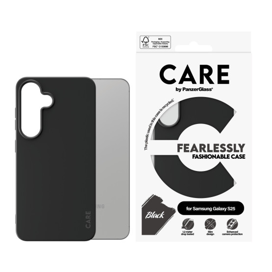 Гръб Care by PanzerGlass за Samsung Galaxy S25, Fashionable Case, Черен
