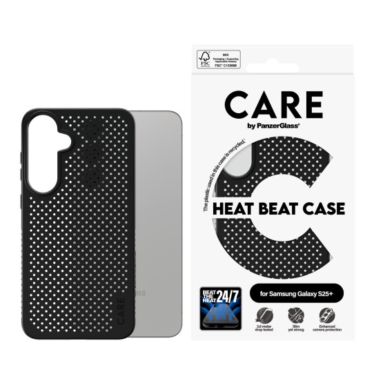 Гръб Care by PanzerGlass за Samsung Galaxy S25 Plus, Feature Case, Heat Beat, QI Compatible, Черен