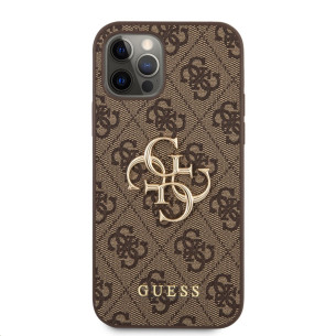 Гръб Guess PU 4G Metal Logo Case за iPhone 12/12 Pro - Кафяв