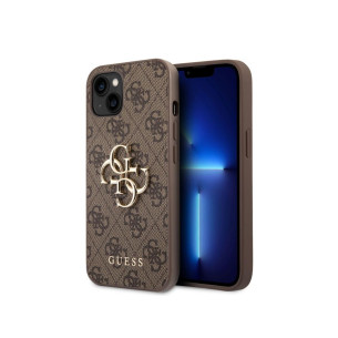 Гръб Guess PU 4G Metal Logo Case за iPhone 14 - Кафяв