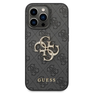 Гръб Guess PU 4G Metal Logo Case за iPhone 14 Pro Max - Сив