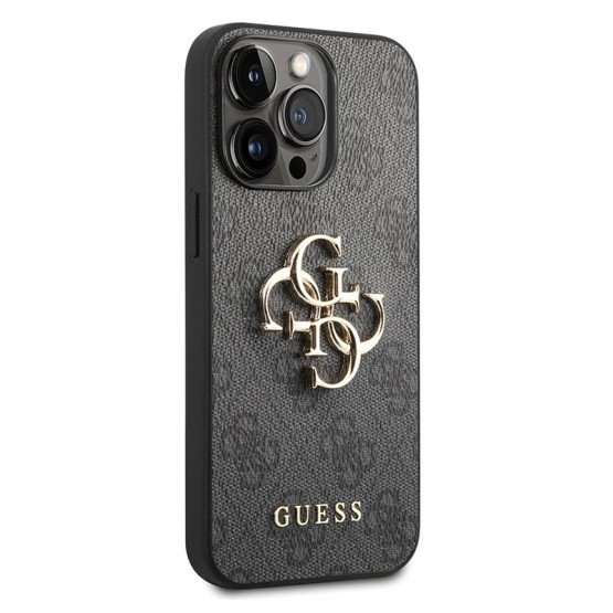 Гръб Guess PU 4G Metal Logo Case за iPhone 14 Pro Max - Сив