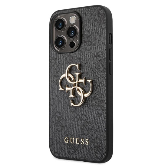 Гръб Guess PU 4G Metal Logo Case за iPhone 14 Pro Max - Сив