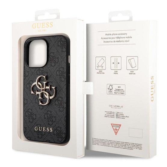 Гръб Guess PU 4G Metal Logo Case за iPhone 14 Pro Max - Сив