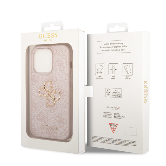 Гръб Guess PU 4G Metal Logo Case за iPhone 15 Pro Max - Розов