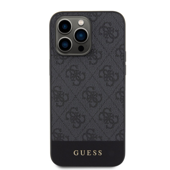Гръб Guess PU 4G Stripe MagSafe Case за iPhone 15 Pro - Черен