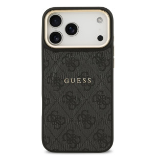 Гръб Guess PU Leather 4G Gold Frame MagSafe Case за iPhone 17 Pro Max - Черен