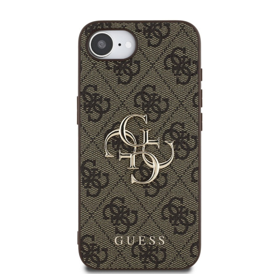 Гръб Guess за iPhone 16E, PU, 4G Metal Logo, Кафяв