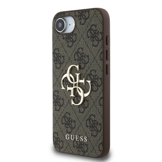 Гръб Guess за iPhone 16E, PU, 4G Metal Logo, Кафяв