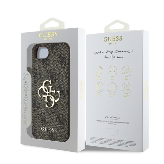 Гръб Guess за iPhone 16E, PU, 4G Metal Logo, Кафяв