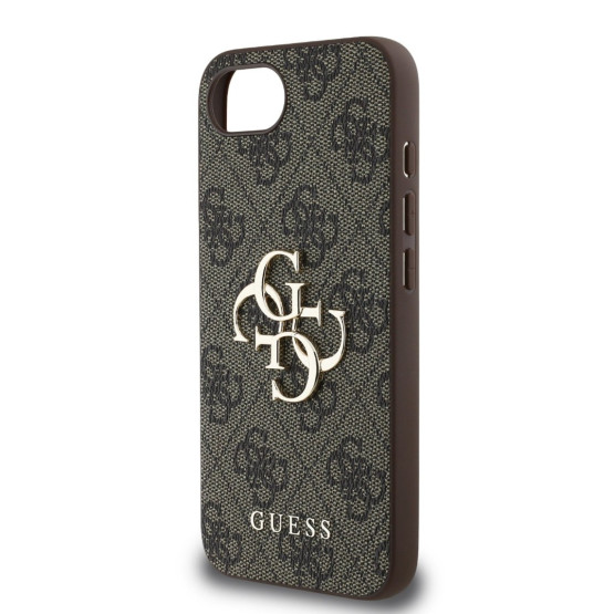 Гръб Guess за iPhone 16E, PU, 4G Metal Logo, Кафяв