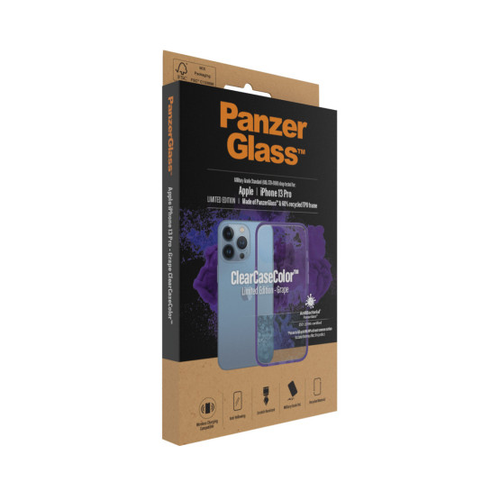 Гръб PanzerGlass за IPhone 13 Pro , ClearCase - Лилава рамка