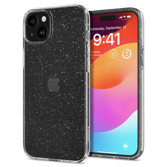 Гръб Spigen Liquid Crystal Glitter за iPhone 15 - Прозрачен/блестящ
