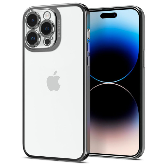 Гръб Spigen Optik Crystal за iPhone 14 Pro - Порзрачен с сребриста рамка