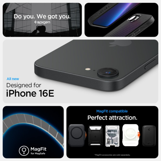 Гръб Spigen за iPhone 16E, Liquid Air, MagSafe, Черен