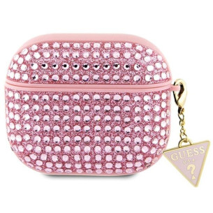 Калъф за Airpods Guess Rhinestones Triangle Metal Logo Case за AirPods 3 - Розов