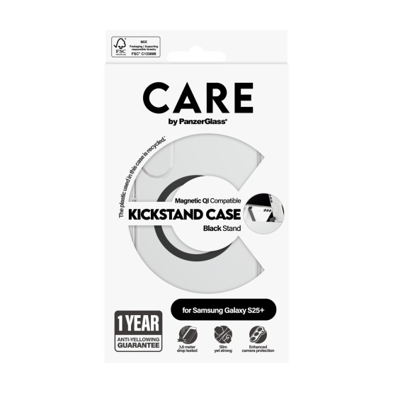 Гръб Care by PanzerGlass за Samsung Galaxy S25 Plus, Feature Case, Kickstand, QI Compatible, Черен