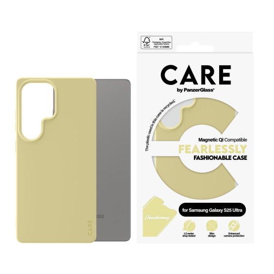 Гръб Care by PanzerGlass за Samsung Galaxy S25 Ultra, Fashionable Case, Chardonnay, QI Compatible, Жълт